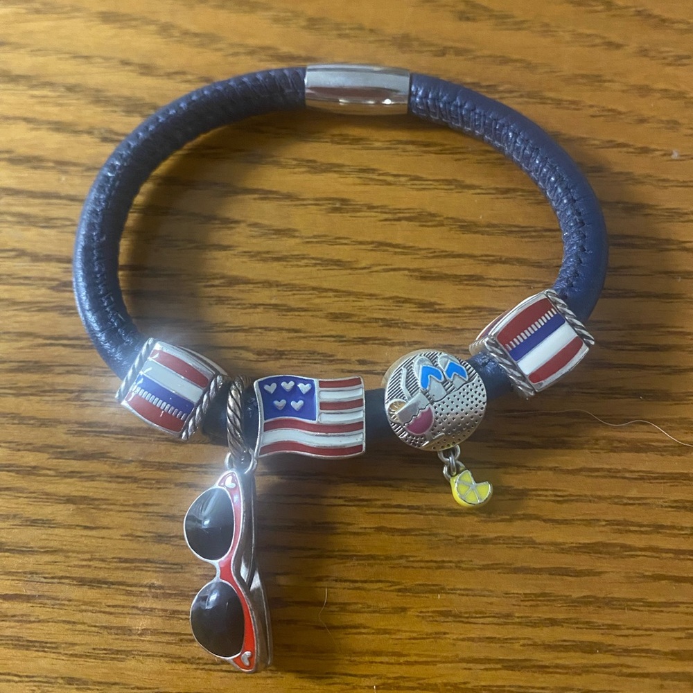 Brighton navy blue magnetic woodstock bracelet with summer charms.